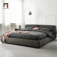 Giường ngủ bọc da giả xám đen GN40 Harley hiện đại
