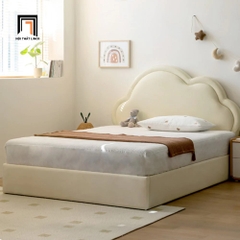 Giường ngủ bọc da simili GN38 Dillian màu trắng kem xinh xắn