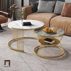 E3 Cặp bàn sofa mặt đá tròn BSF34 Rolate khung chân xòe xinh xắn