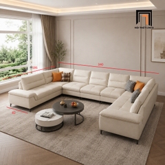 A4 Bộ sofa chữ U UT85 Solyn 3m4 bọc nỉ trắng kem cao cấp