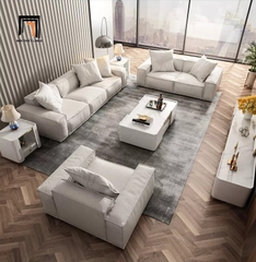 L2 Set ghế sofa xám trắng vải nỉ UT103 Kedu dài 3m7