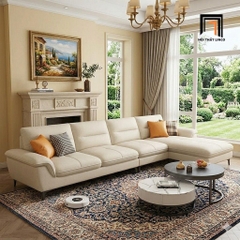 A4 Bộ sofa chữ U UT85 Solyn 3m4 bọc nỉ trắng kem cao cấp