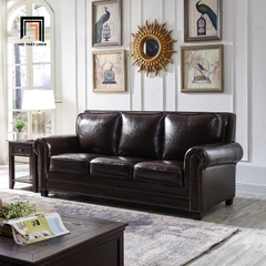 J1 Bộ ghế sofa phòng khách châu Âu KT162 Clyro da Pu nâu đậm