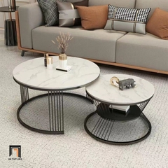E3 Cặp bàn sofa mặt đá tròn BSF34 Rolate khung chân xòe xinh xắn