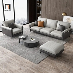 C2 Ghế sofa băng sang trọng dài 2m BT136 Jing phối màu da Pu xám