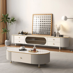 O1 Bàn sofa mặt đá oval cao cấp BSF18 Modana 1m hộc kéo hiện đại