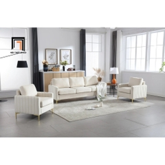 J3 Set ghế sofa vải nhung trắng kem KT137 Cedar kiểu dáng xinh xắn