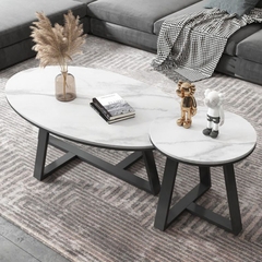 C2 Bàn sofa mặt đá trắng oval nhỏ gọn BSF10 Mebas dài 80cm giá rẻ