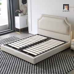 Giường ngủ tân cổ điển GN73 Emmett da giả trắng kem