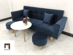 E5 Bộ ghế sofa giường thông minh SFGTV 2m xanh đen vải nhung