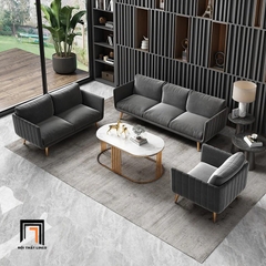 H1 Set 2 ghế sofa phòng khách KT111 Genlis vải nhung chân inox đẹp