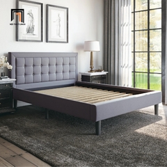 F3 Giường ngủ vải nỉ trắng kem GN3 Pinheiro 1m6 x 2m giật nút