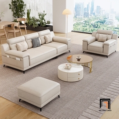 B1 Ghế sofa băng da hiện đại BHQ62 Pilton 2m4 da giả xám trắng