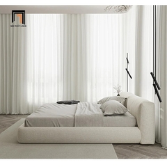 Giường ngủ bọc vải nỉ GN48 Amos màu xám trắng