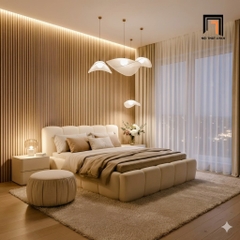 F6 Giường ngủ bọc nệm vải nỉ GN168 Valois gam be nhẹ nhàng