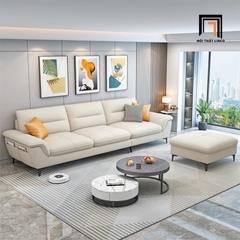 A4 Bộ sofa chữ U UT85 Solyn 3m4 bọc nỉ trắng kem cao cấp