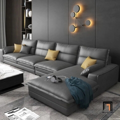 D1 Set ghế sofa góc L đẹp GT109 Vista 3m45 x 1m8 vải nỉ trắng kem
