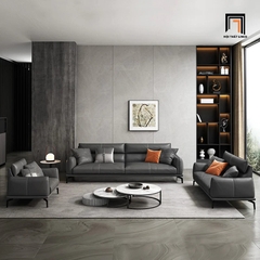 H1 Set 2 ghế sofa gia đình sang trọng KT69 Flamy da simili xám đậm