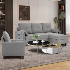 H2 Bộ ghế sofa phòng khách giá rẻ KT126 Penelopa màu xám vải nỉ