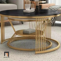 E3 Cặp bàn sofa mặt đá tròn BSF34 Rolate khung chân xòe xinh xắn