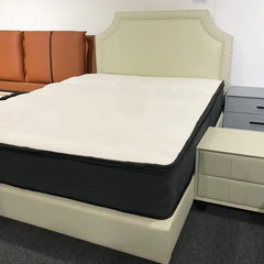 Giường ngủ tân cổ điển GN73 Emmett da giả trắng kem