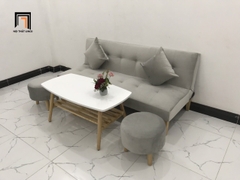 I2 Set ghế sofa giường nằm xinh xắn SFG xám trắng vải nỉ nhung