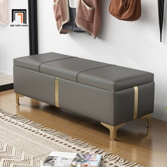 B2 Ghế sofa đôn SB47 Conna 1m2 bọc da xám điểm nhấn viền vàng cao cấp