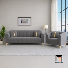 D3 Bộ sofa nhung xám đậm KT171 Birron hiện đại cho chung cư
