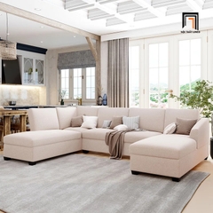 B4 Ghế Sofa Chữ U UT18 Citra Dài 3m Vải Nỉ Màu Trắng Kem
