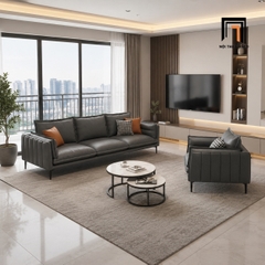 D2 Ghế sofa đơn văn phòng làm việc DT65 Cafin da Pu xám đậm