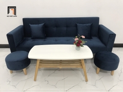 E5 Bộ ghế sofa giường thông minh GBL2 2m xanh đen vải nhung