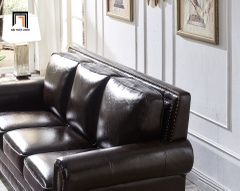J1 Bộ ghế sofa phòng khách châu Âu KT162 Clyro da Pu nâu đậm