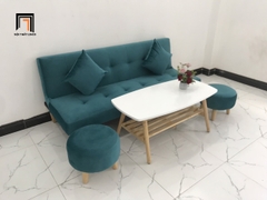 E5 Bộ ghế sofa giường đa năng SFG xanh lá vải nhung cho phòng ngủ