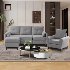 H2 Bộ ghế sofa phòng khách giá rẻ KT126 Penelopa màu xám vải nỉ
