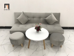 I2 Set ghế sofa giường nằm xinh xắn SFG xám trắng vải nỉ nhung