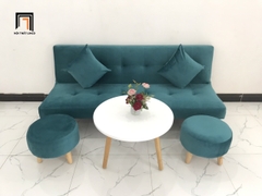 E5 Bộ ghế sofa giường đa năng SFG xanh lá vải nhung cho phòng ngủ