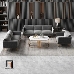 H1 Set 2 ghế sofa phòng khách KT111 Genlis vải nhung chân inox đẹp