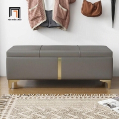 B2 Ghế sofa đôn SB47 Conna 1m2 bọc da xám điểm nhấn viền vàng cao cấp