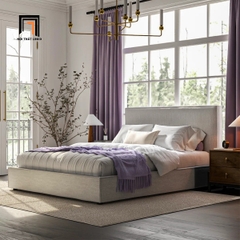 B2 Giường ngủ GN136 Sadeen 1m6 x 2m vải xám trắng thiết kế hiện đại