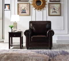 J1 Bộ ghế sofa phòng khách châu Âu KT162 Clyro da Pu nâu đậm