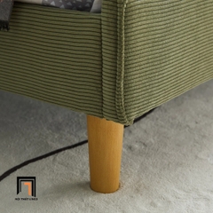 B1 Giường ngủ GN137 Corduroy xanh rêu bọc nỉ bông mềm mại và tinh tế