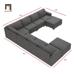 D2 Bộ Sofa U UT13 Anureet Màu Xám Lông Chuột Hiện Đại