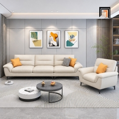 F1 Bộ sofa nỉ trắng kem KT174 Solyn đẹp hiện đại cho phòng khách