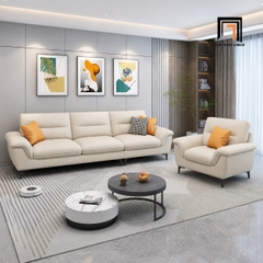 F1 Bộ sofa nỉ trắng kem KT174 Solyn đẹp hiện đại cho phòng khách