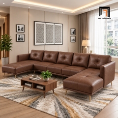 E3 Ghế Sofa Chữ U UT70 Foia 3m1 Da Nâu Đậm Hiện Đại