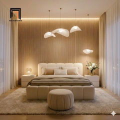 F6 Giường ngủ bọc nệm vải nỉ GN168 Valois gam be nhẹ nhàng