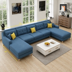 F4 Sofa chữ U UT90 Firmini 3m2 bọc vải bố xanh dương đẹp