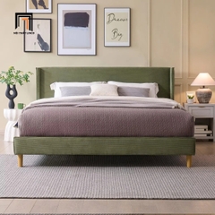 B1 Giường ngủ GN137 Corduroy xanh rêu bọc nỉ bông mềm mại và tinh tế