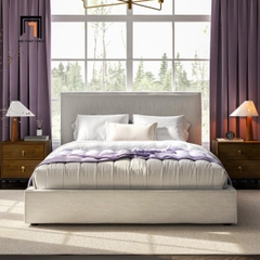 B2 Giường ngủ GN136 Sadeen 1m6 x 2m vải xám trắng thiết kế hiện đại