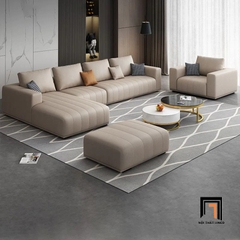 J1 Bộ ghế sofa phòng khách da chống trầy KT10 Flin màu xám ghi